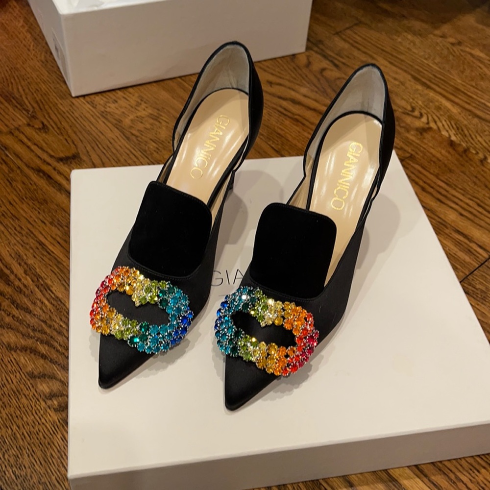 NIB Giannico Daphne Black Crystal Pumps 7